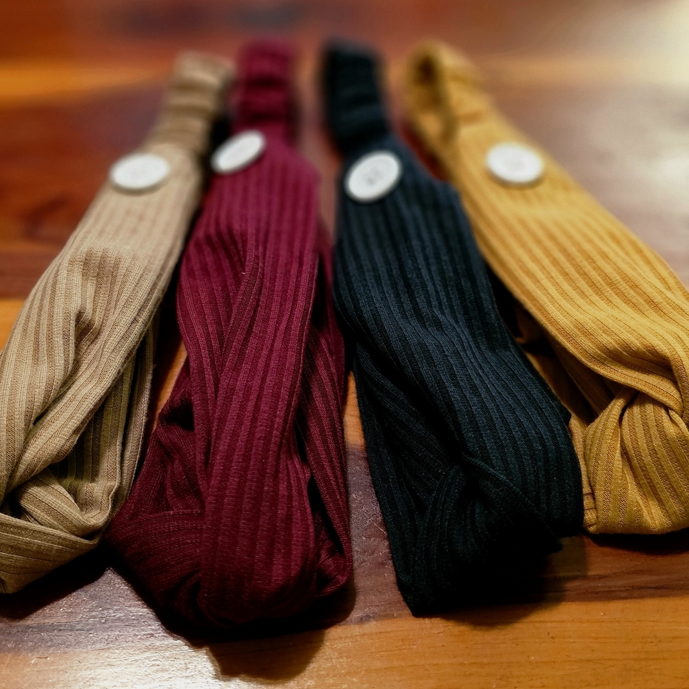 4Pcs Headband W/ Buttons Headbands Knotted Stretchy Lightweight Elastic Headband